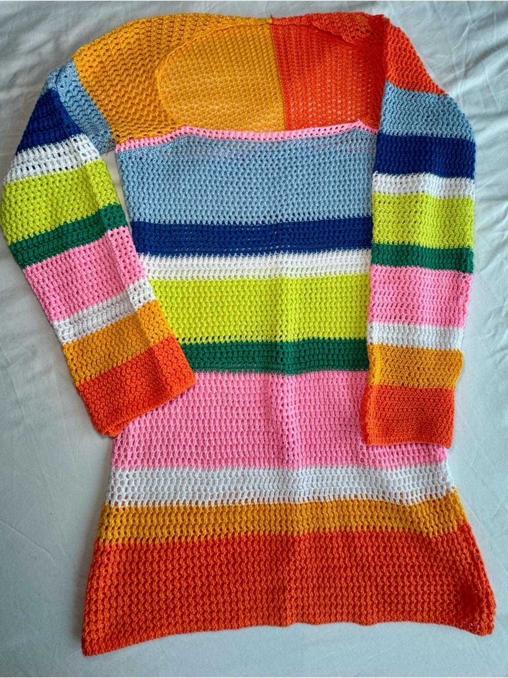 Colorblock Crochet Stripe Knit Dress NEW - Picture 2 of 5